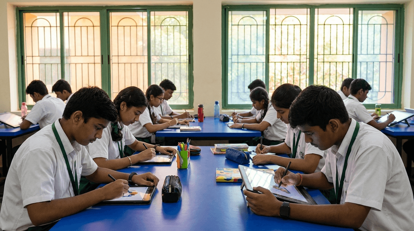 NCFE students creating digital art on tablets