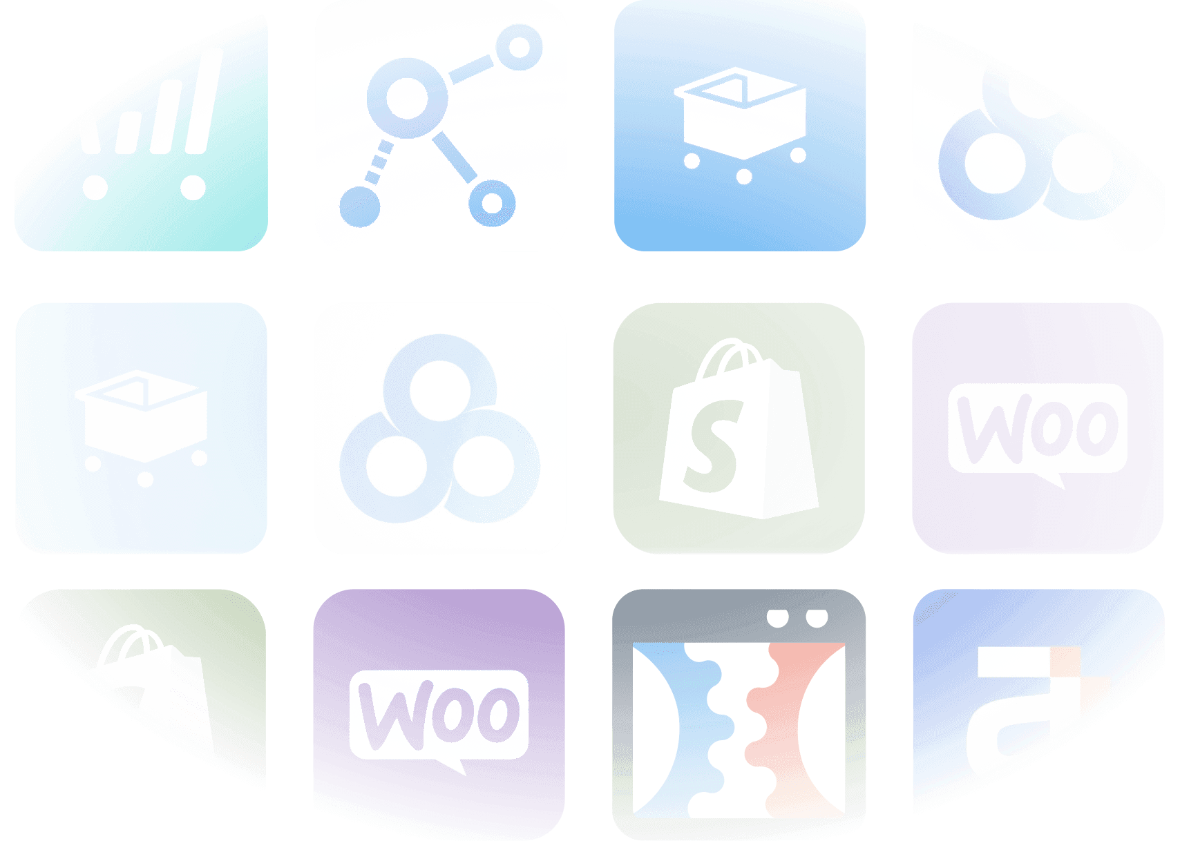 Icons of various e-commerce apps in a casa verde framer template.