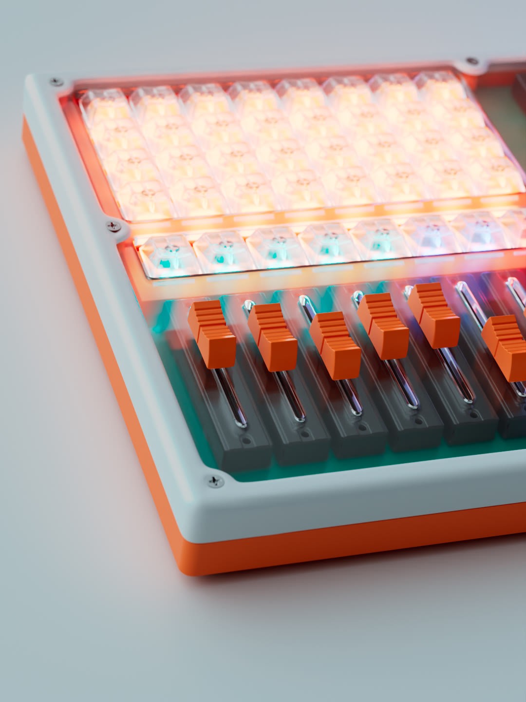 Rendu 3D des faders et des pads du contrôleur BitchBoy