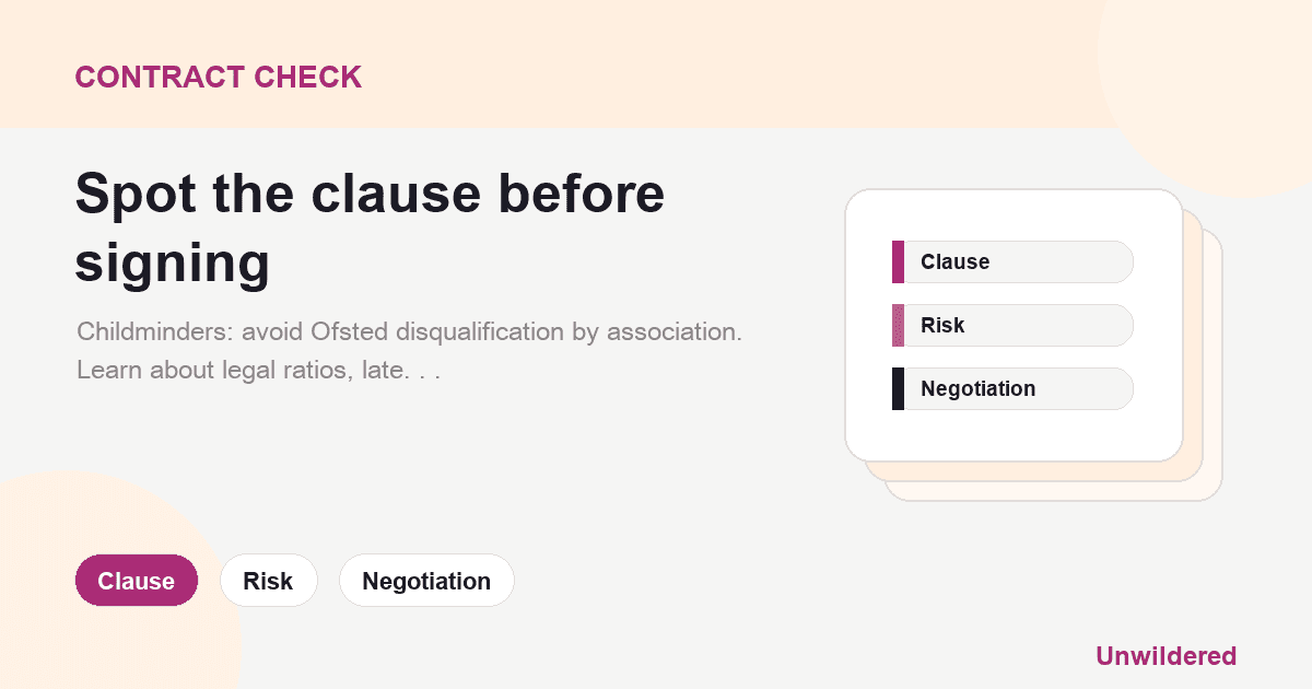 Explainer card for Ofsted, Calpol, and Late Pickups: The Legal Guide for Childminders: Clause, Risk, Negotiation.