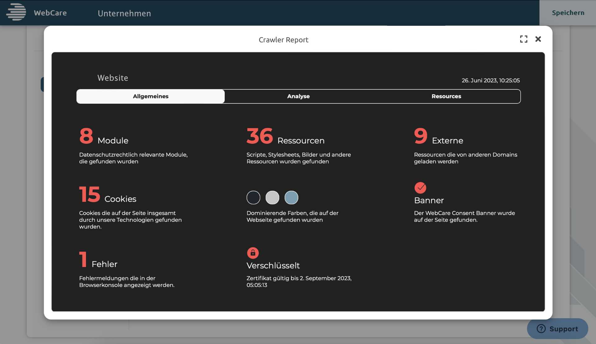 Crawler Dashboard gibt Übersicht auf der Website
