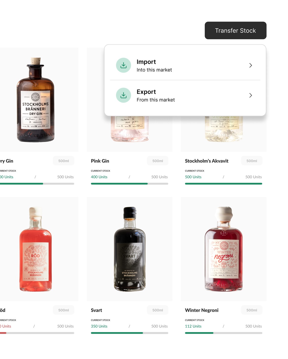 Lexir UI stock transfer feature