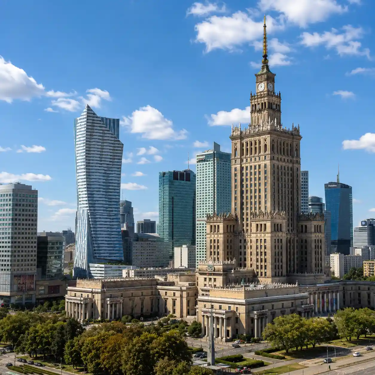 Sunny skyline of Warsaw, Poland, representing student accommodation options for international students