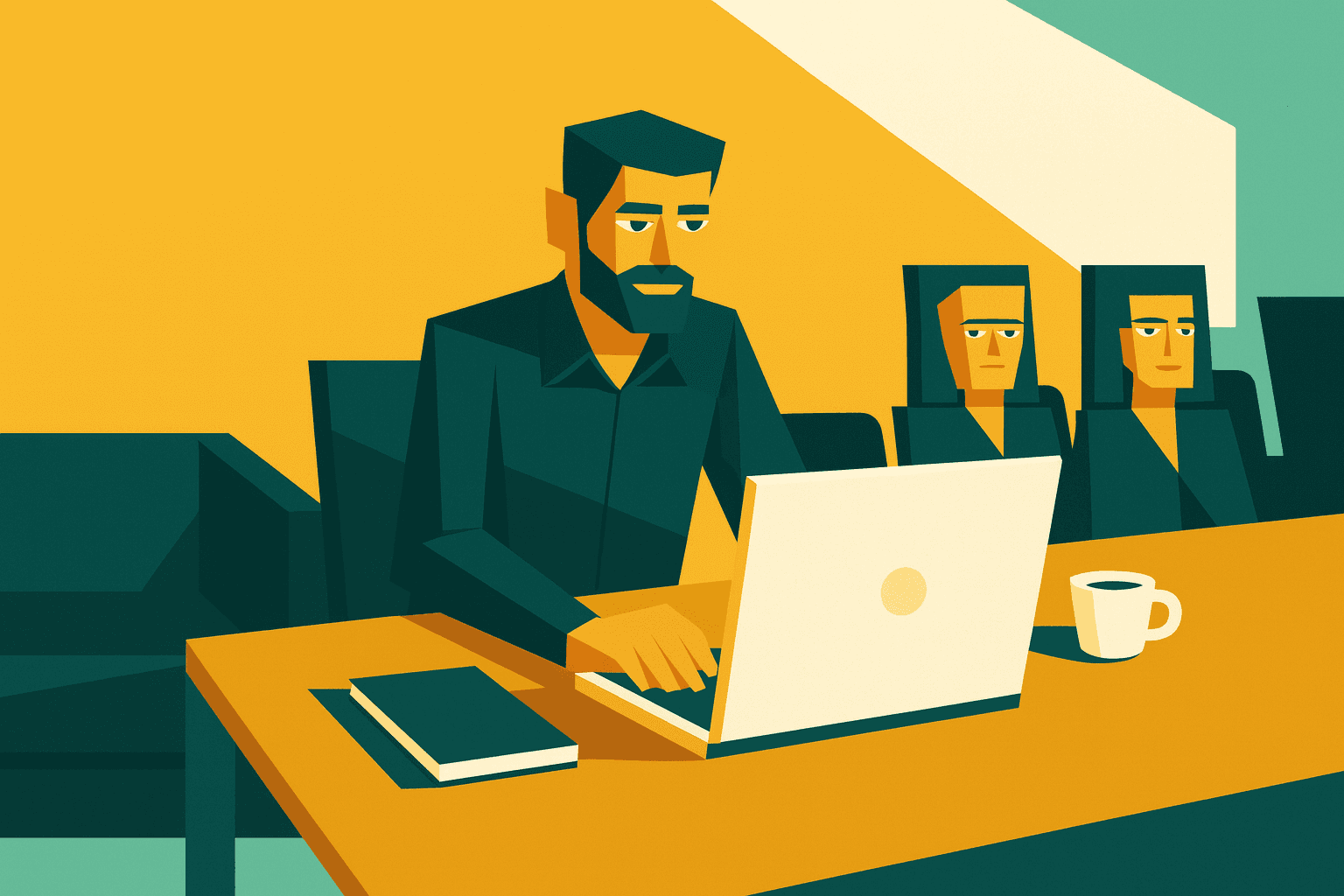 Sviluppatore al laptop che scrive codice in ufficio, durante un corso di full stack web development.