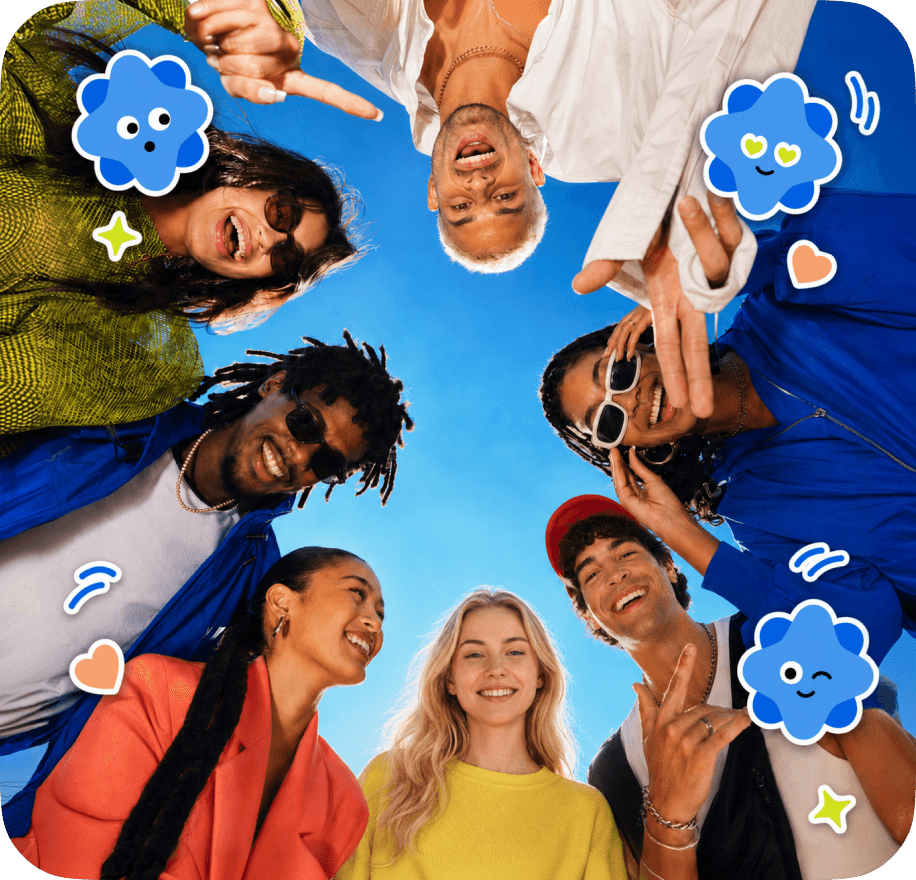 group of friends against the sky with vivi stickers