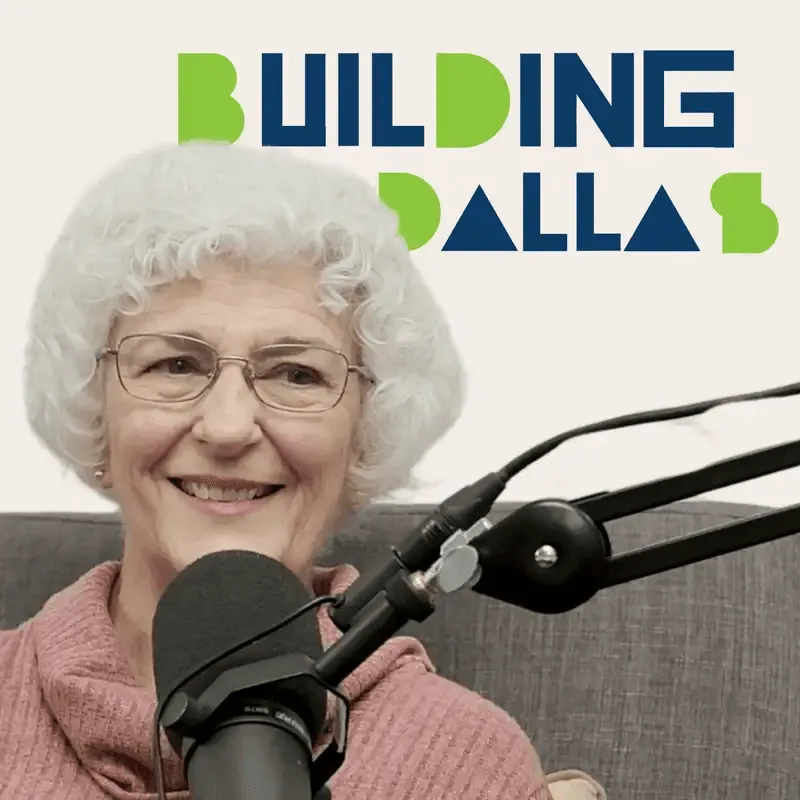 guest speaking into microphones with “Building Dallas” branding