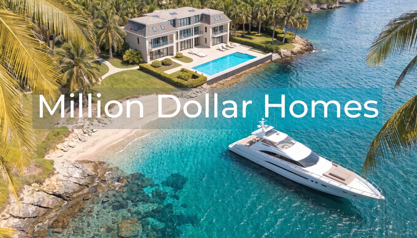 a large home on the beach with a yacht