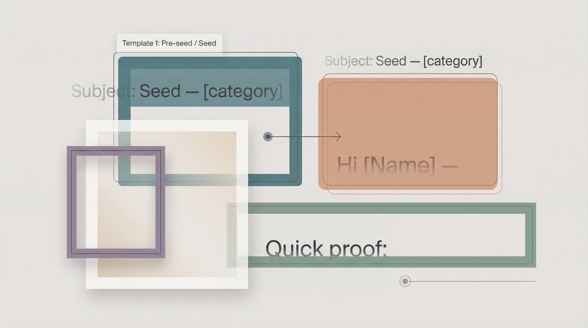 Editorial illustration of structured email templates with geometric layout elements and modern typography