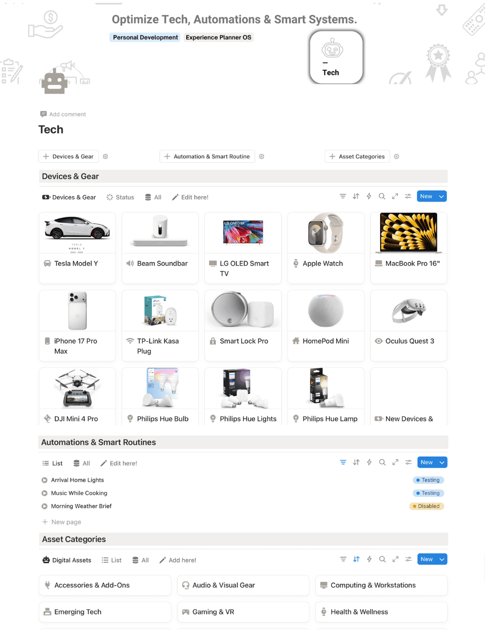 Tech Notion Template - Devices, Automations & Smart Systems (full template preview)