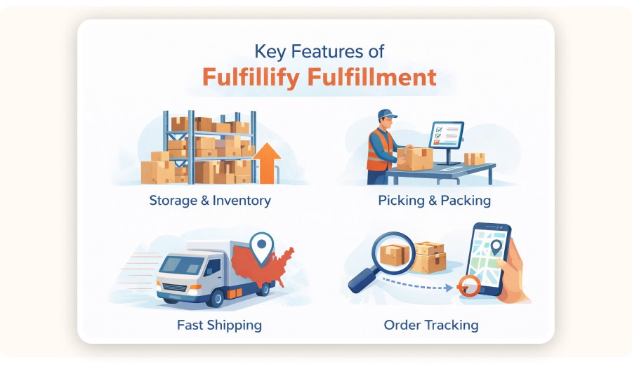 Fulfillment features: storage, packing, fast shipping, and order tracking