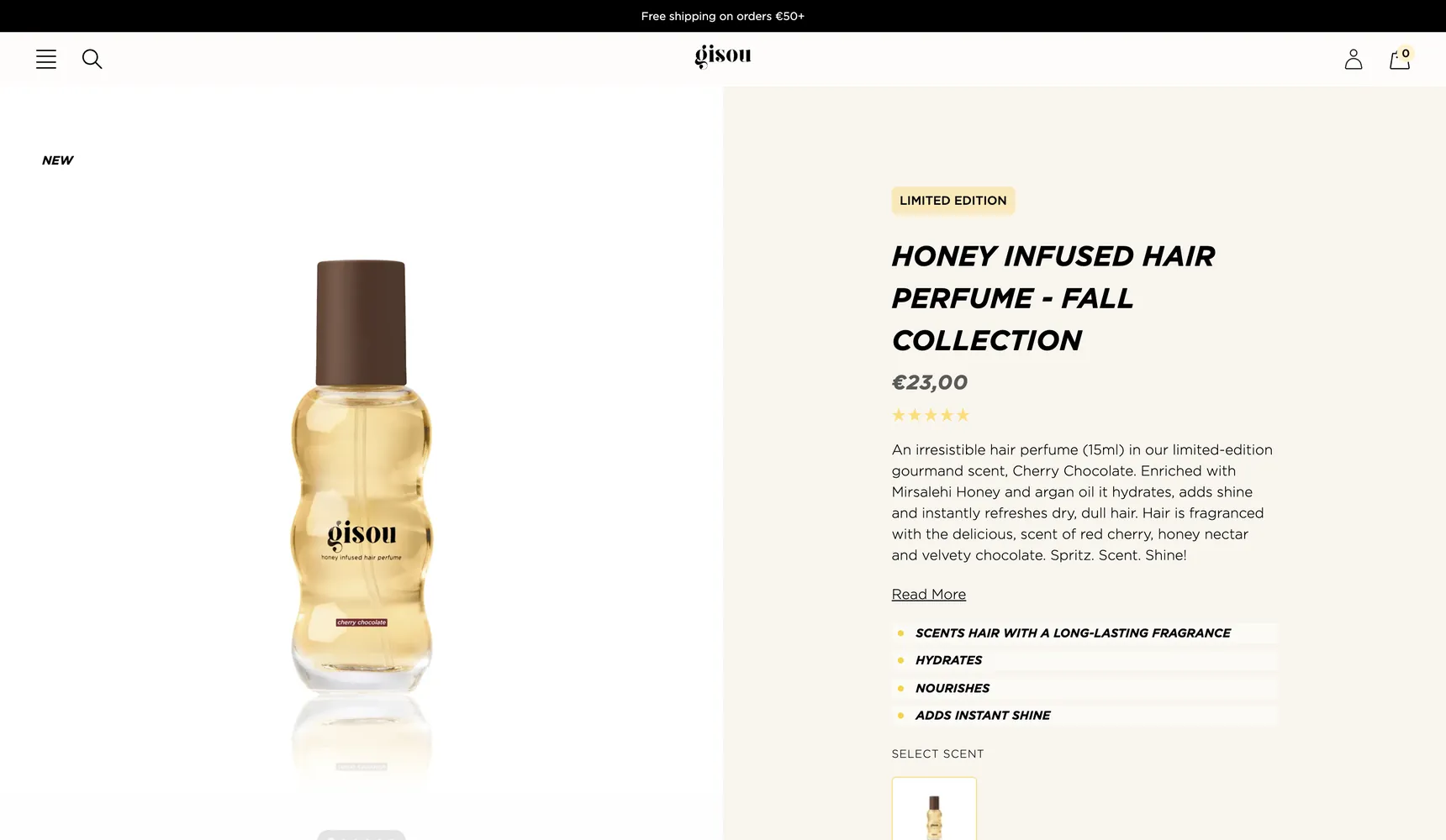 Product page of the Gisou webshop