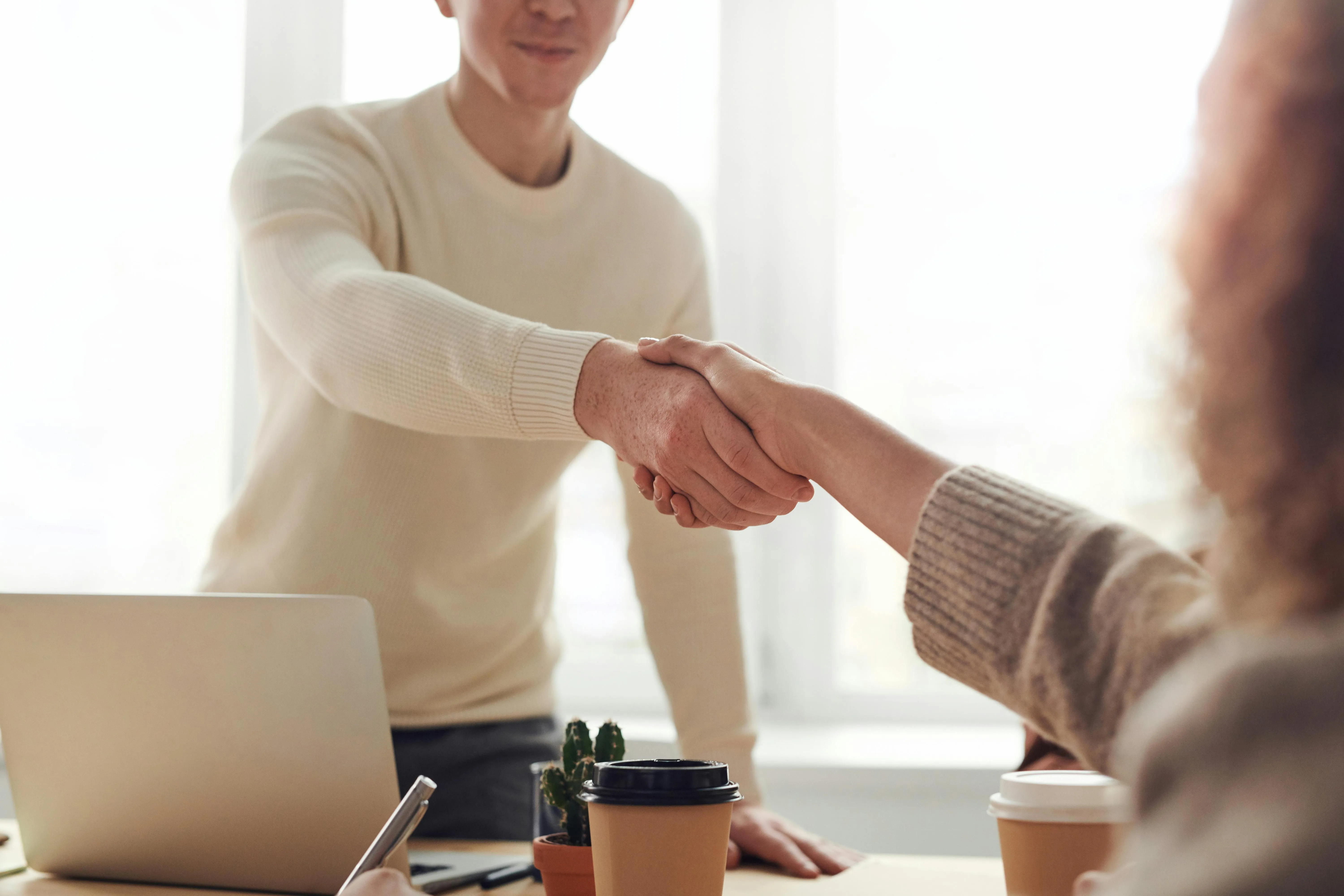 Shaking hands over a win