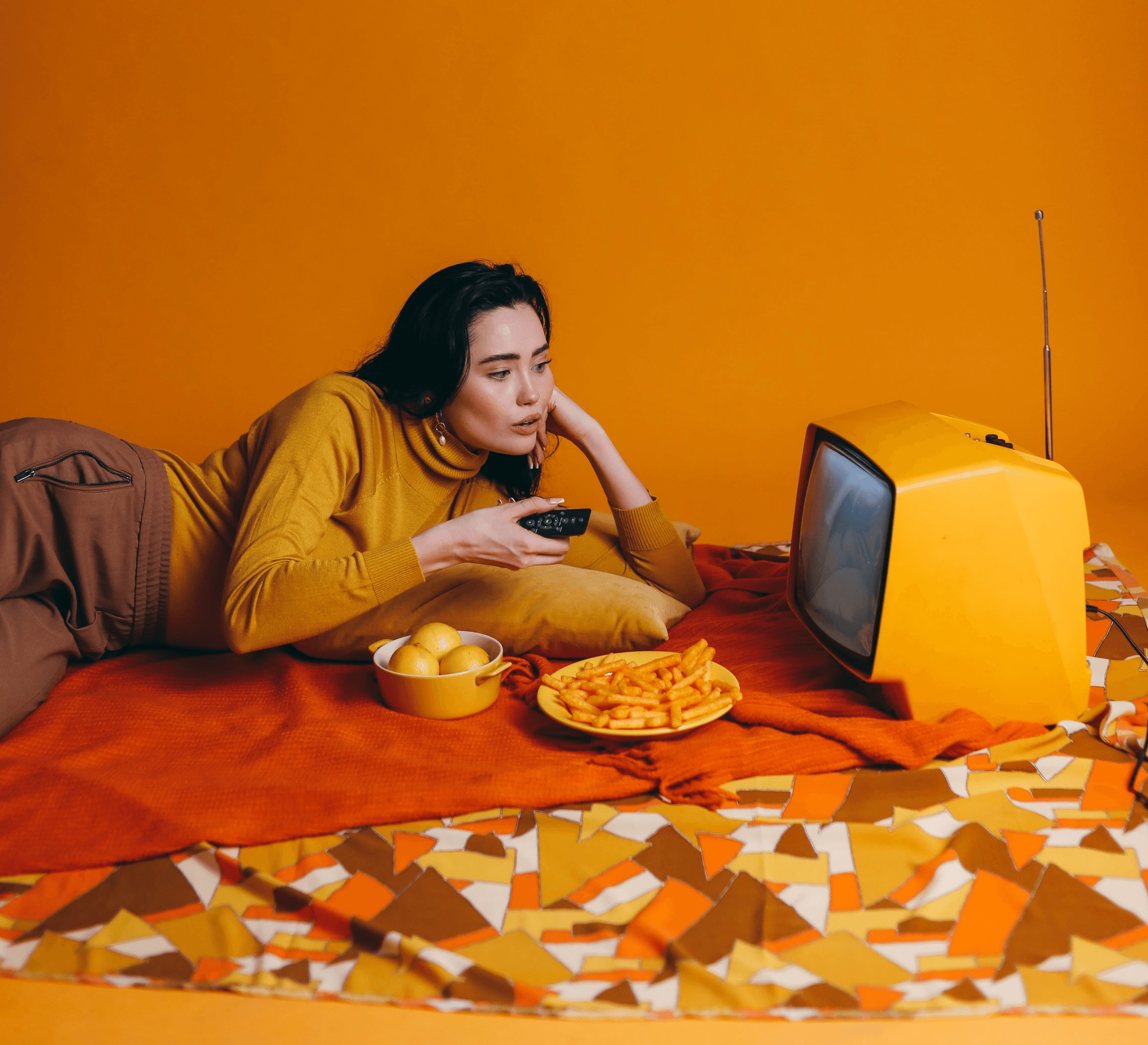 woman watching vintage tv