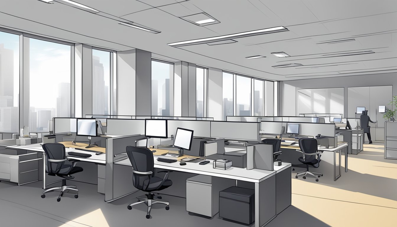 Ein kreatives Porträt eines White-Collar-Profis, der in einer modernen Büroumgebung arbeitet. Diese Illustration beleuchtet die Vielfalt der Karrieren und Spezialgebiete innerhalb der Welt der Angestelltenberufe.