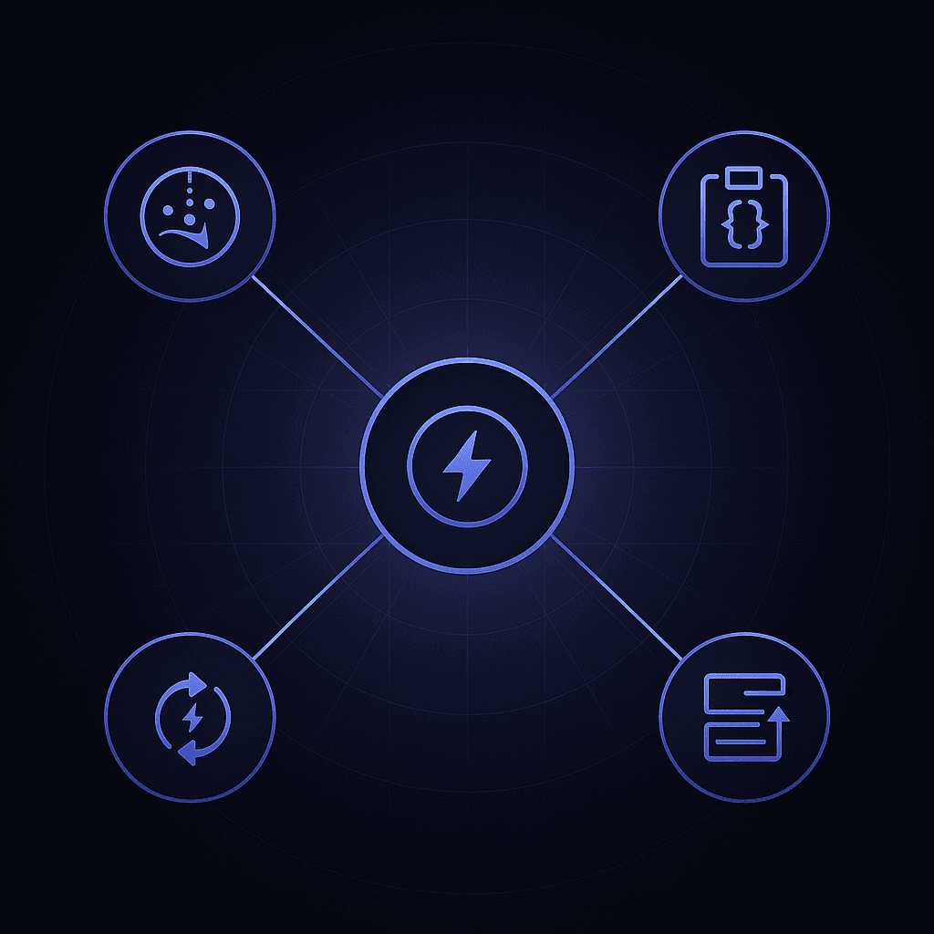 Radial diagram of five icons representing key GEO CMS features under $500