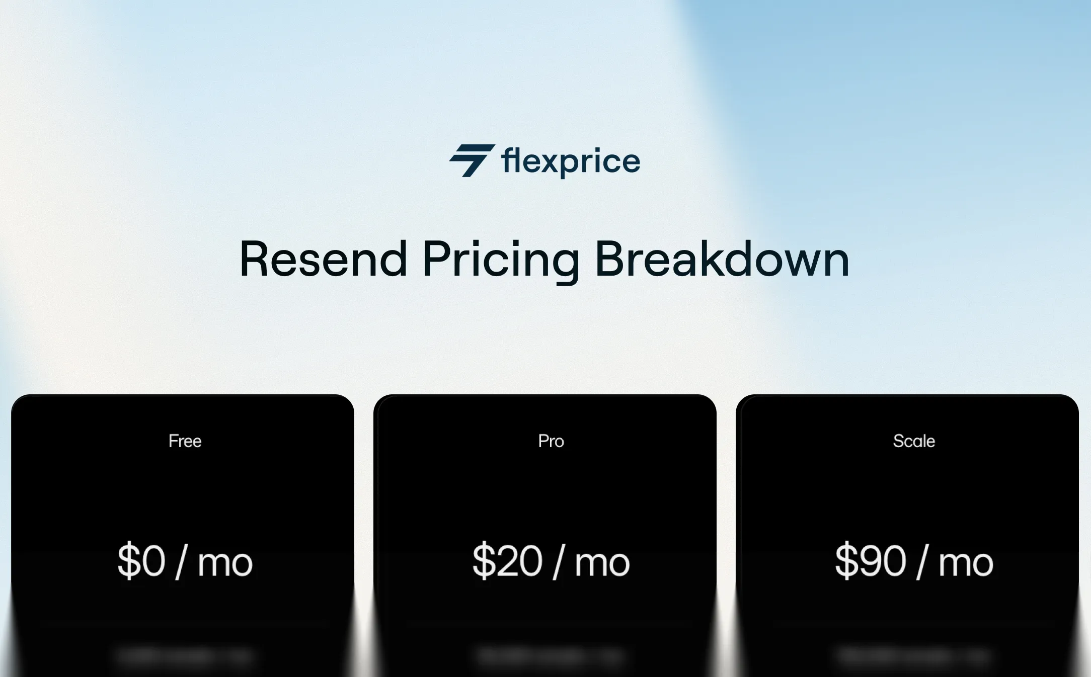 Slide displaying "Resend Pricing Breakdown" with various pricing tiers listed in a sleek, dark design.