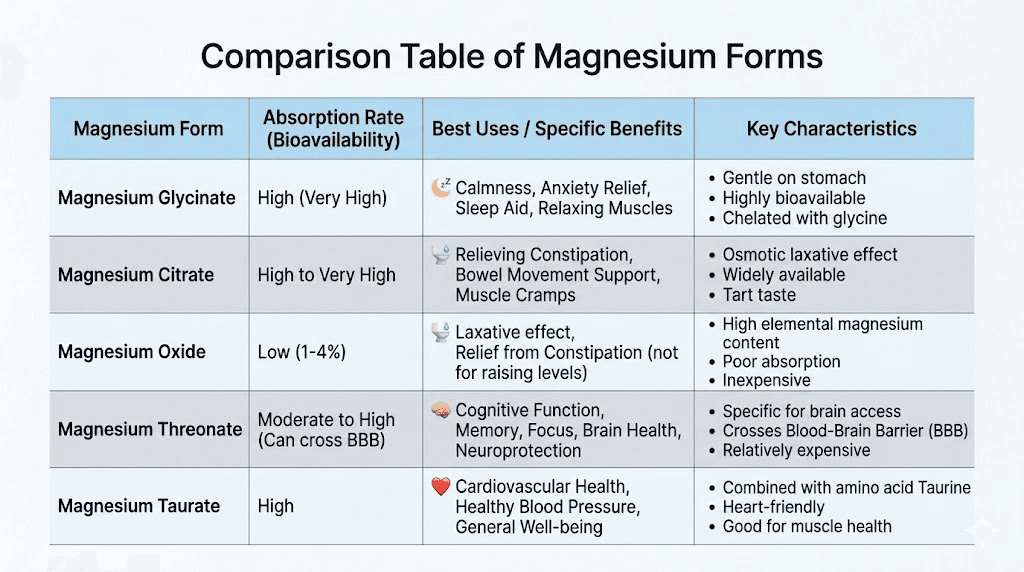 Magnesium supplement forms comparison chart for GLP-1 medication users