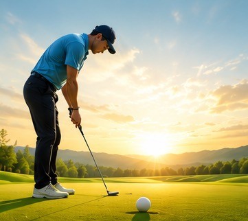 Golfer lining up a putt