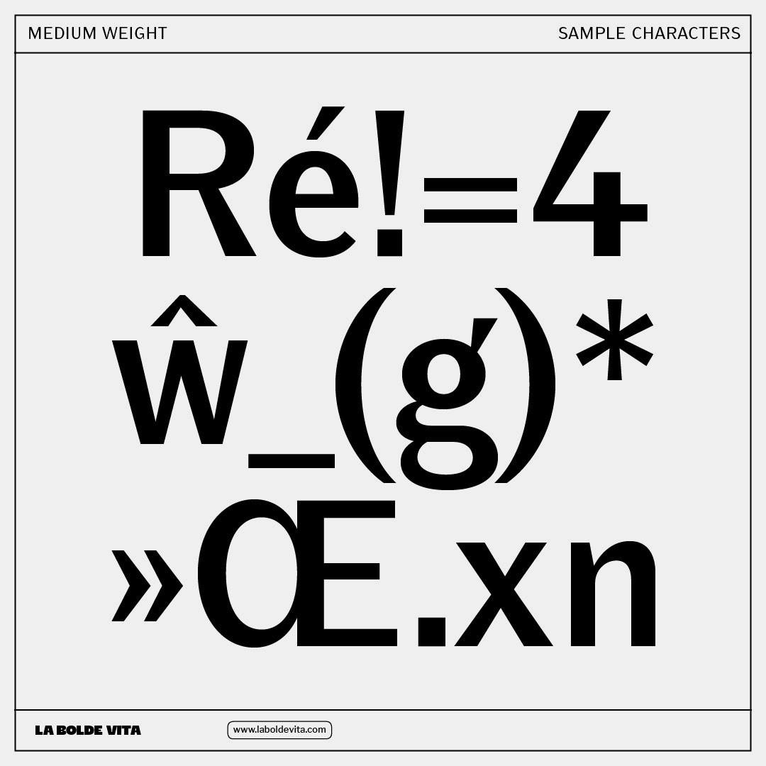 different special characters of Kanton Gothic Medium in simple black on grey