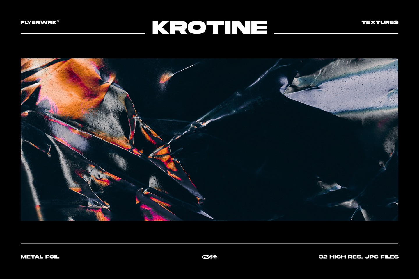 Krotine metal foil textures featuring a dark crinkled surface with warm glowing orange light leaks