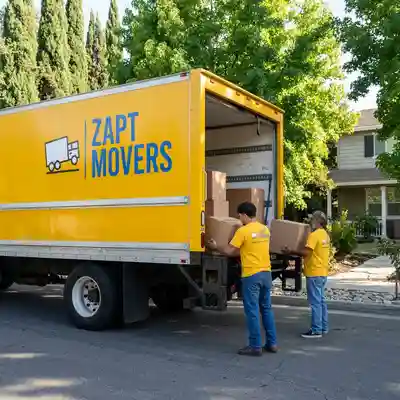 Zapt Movers crew loading a truck showcasing 10 years of experience