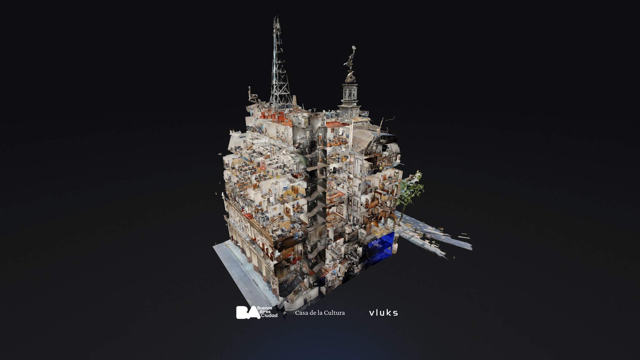 Hero image featuring a greyscaled communication platform on an abstract background.