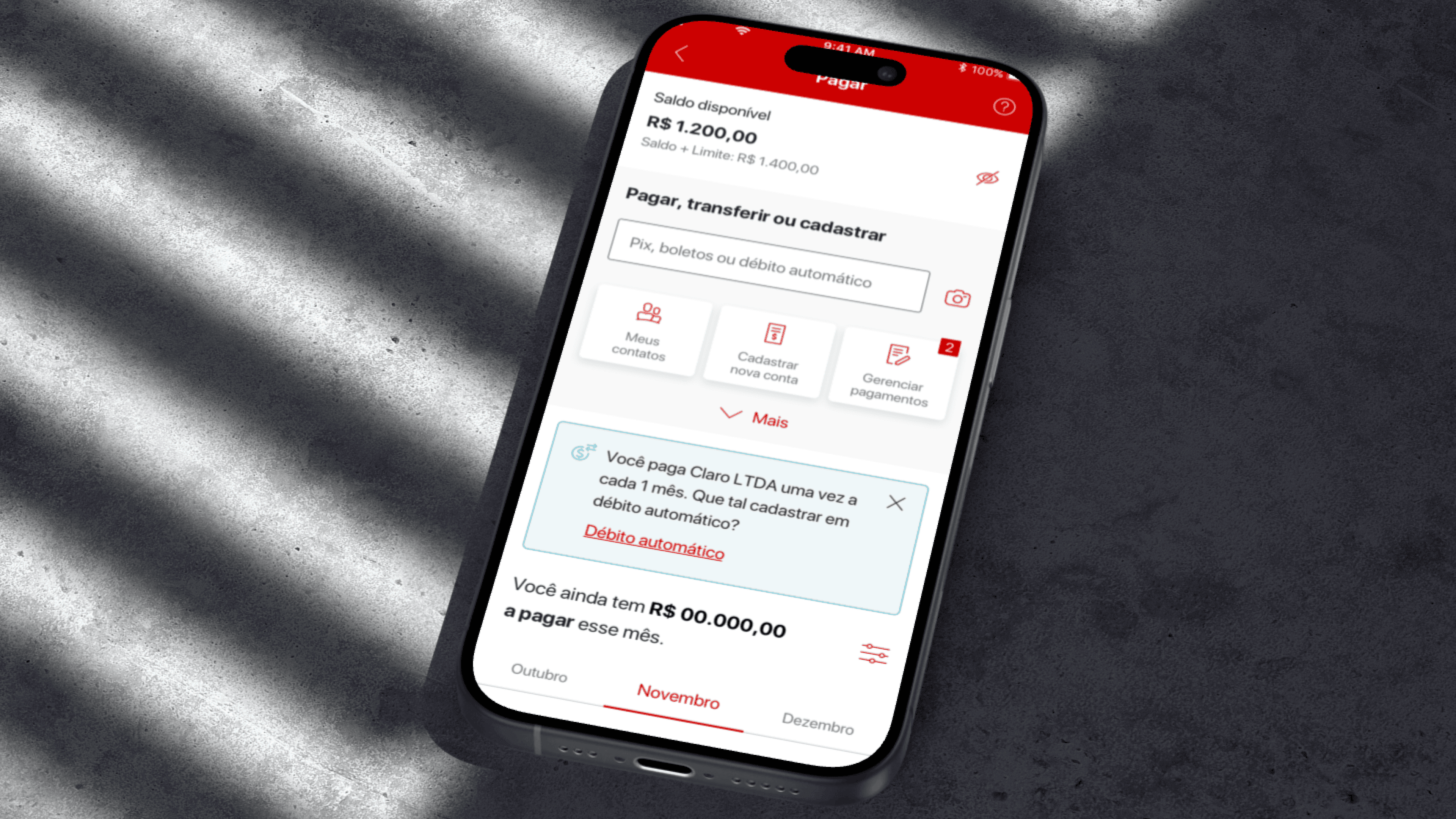 single cell phone mockup against the light with one of the proposals for the payment hub