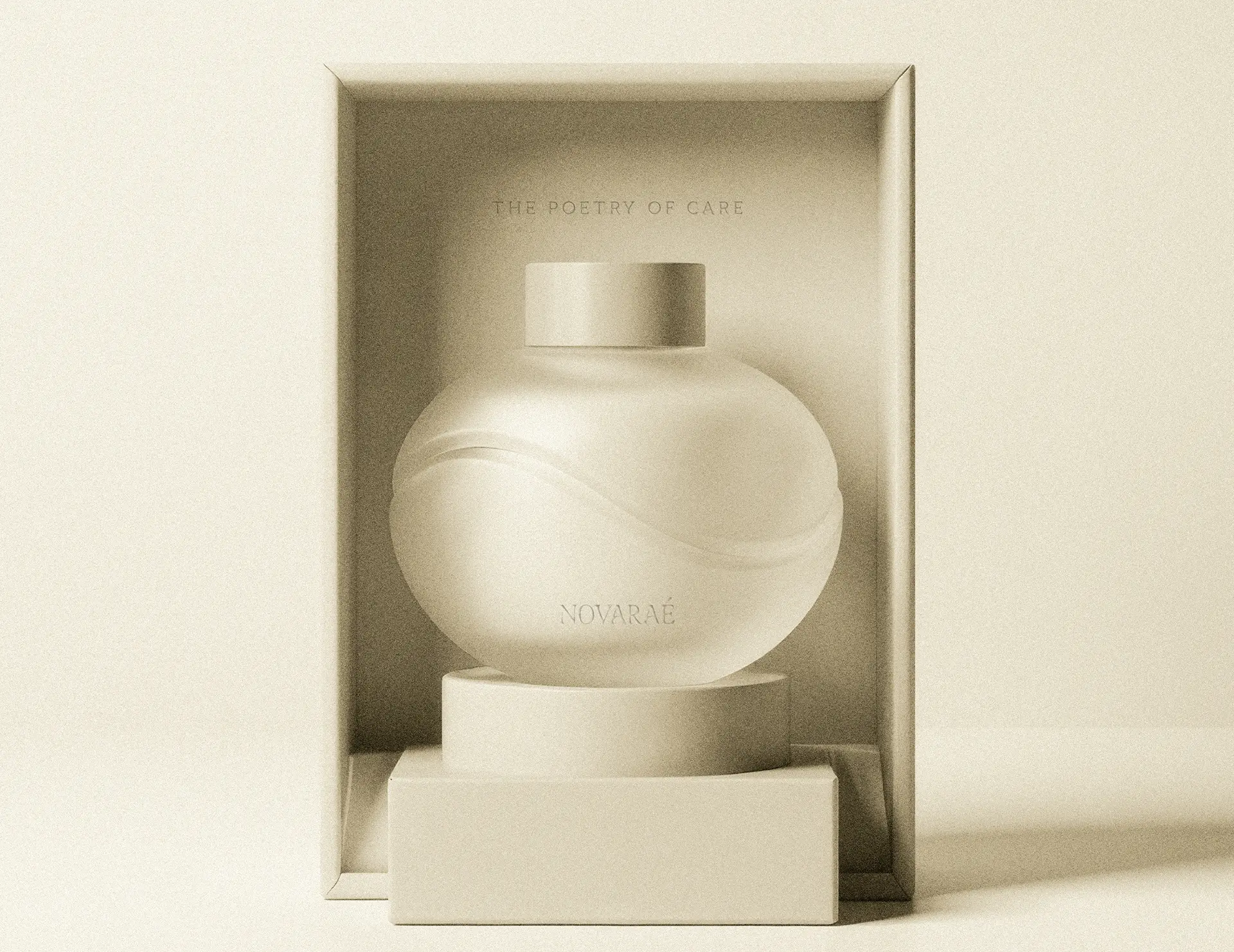 Packaging design for Novarae haircare brand showing product bottle and branded box