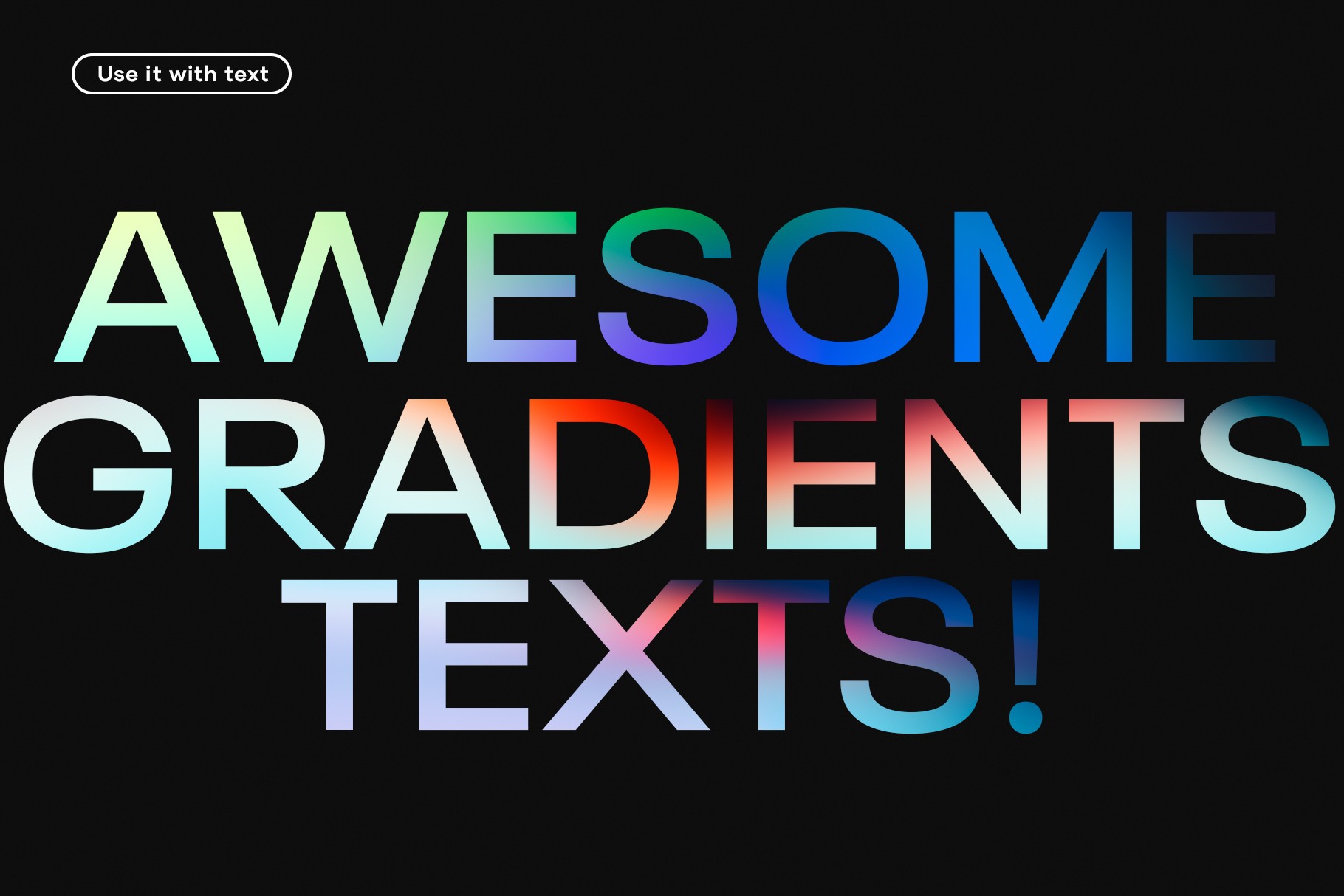 Typography example using the Translucent Gradient Pack, displaying colorful gradient-filled text.