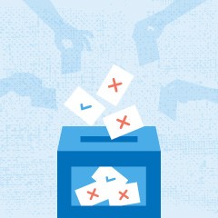 Portada de Análisis electoral cuantitativo, estudio de IdeaPaís, mostrando una ilustración de siluetas de manos que ingresan papeletas de voto en una urna. 