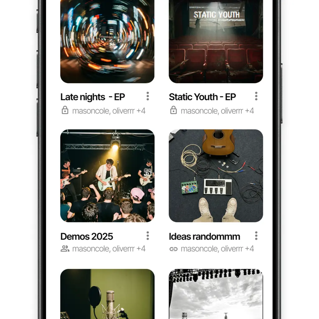 Pantalla de proyectos en el menú