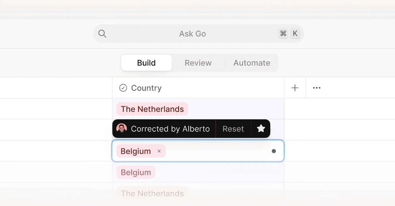 Image depicts a manual correction being made by the user to the Country field in V7 go