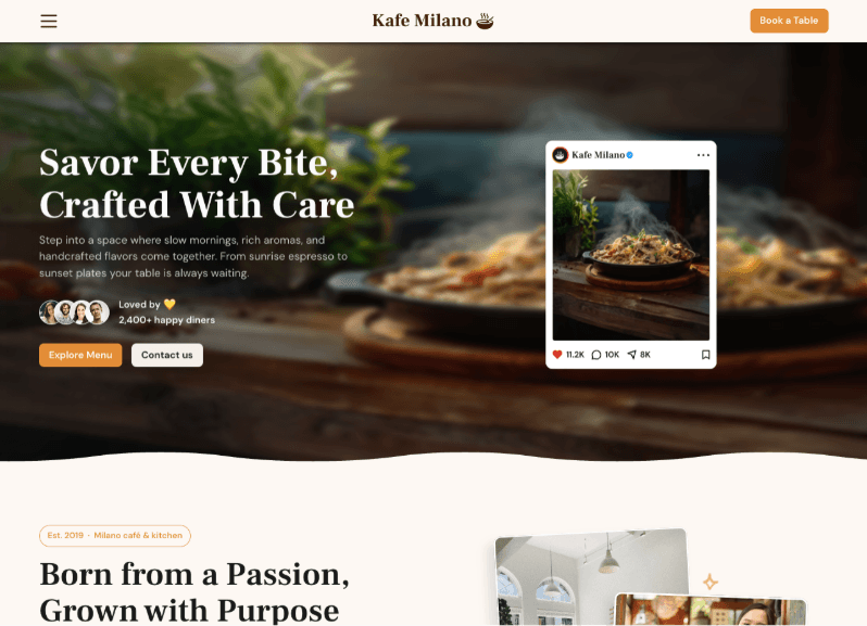 Kafe Milano - Framer Restaurant Template