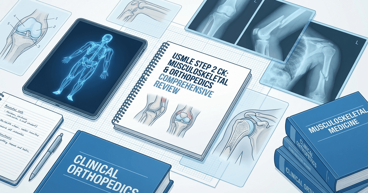 Cover: USMLE Step 2 CK Musculoskeletal & Orthopedics Study Guide 2026: High-Yield Topics, Clinical Vignettes and Exam Strategy