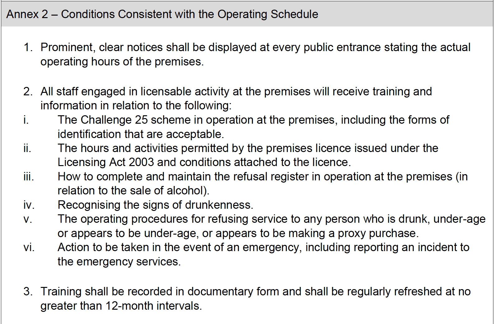 Licence terms and operating conditions listed in approved government document.