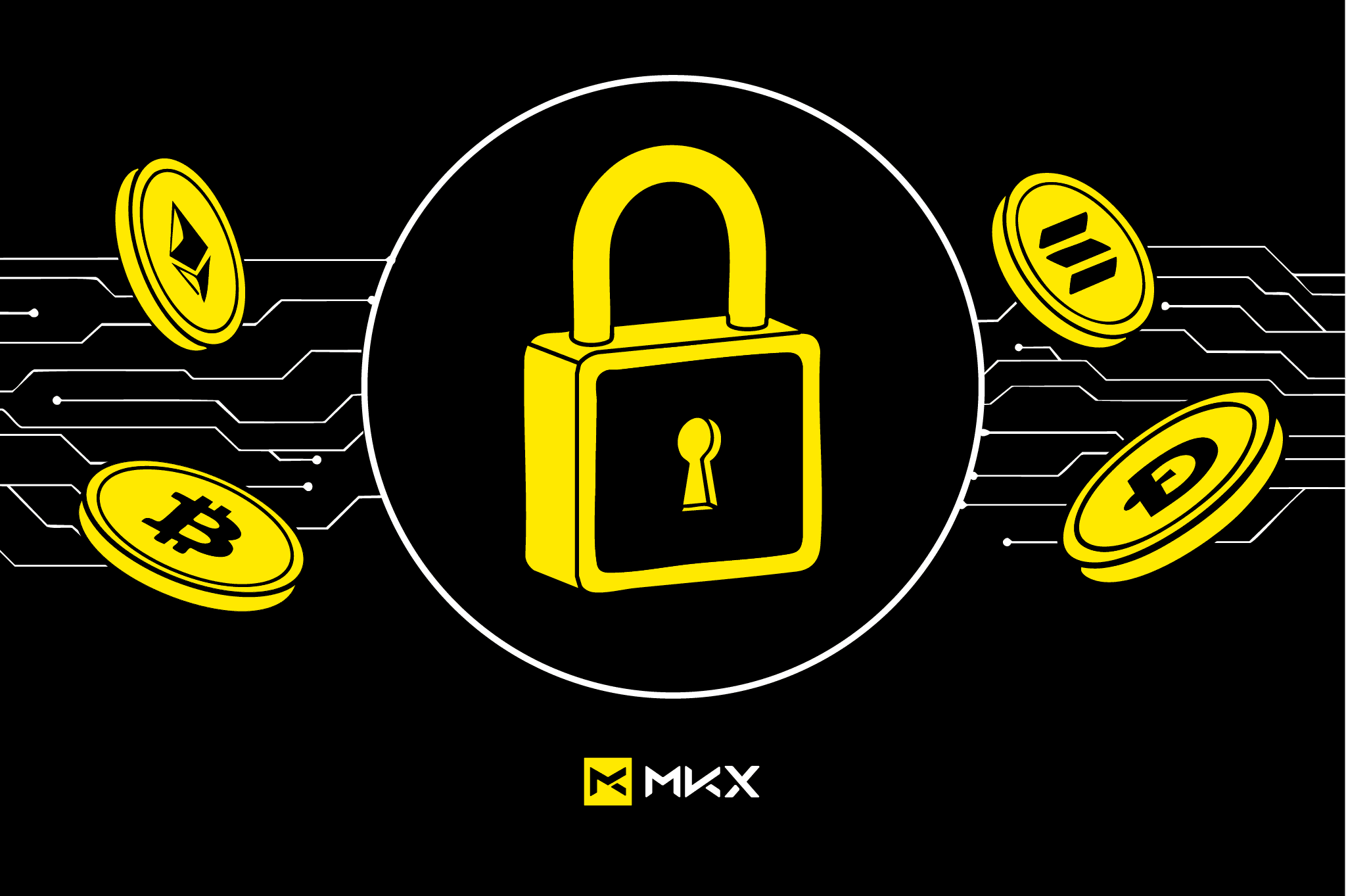 Abstract golden geometric shapes on black background with sparkles