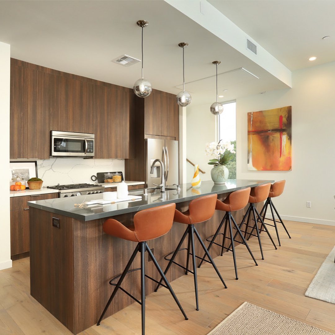 dark brown walnut look modern kitchen