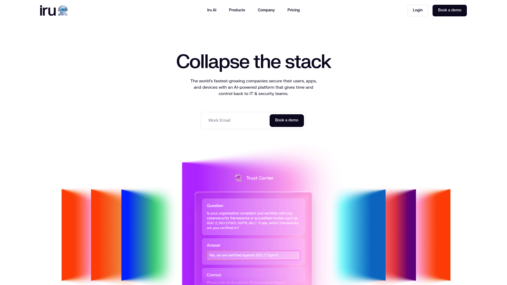 A screenshot of Iru's landing page.