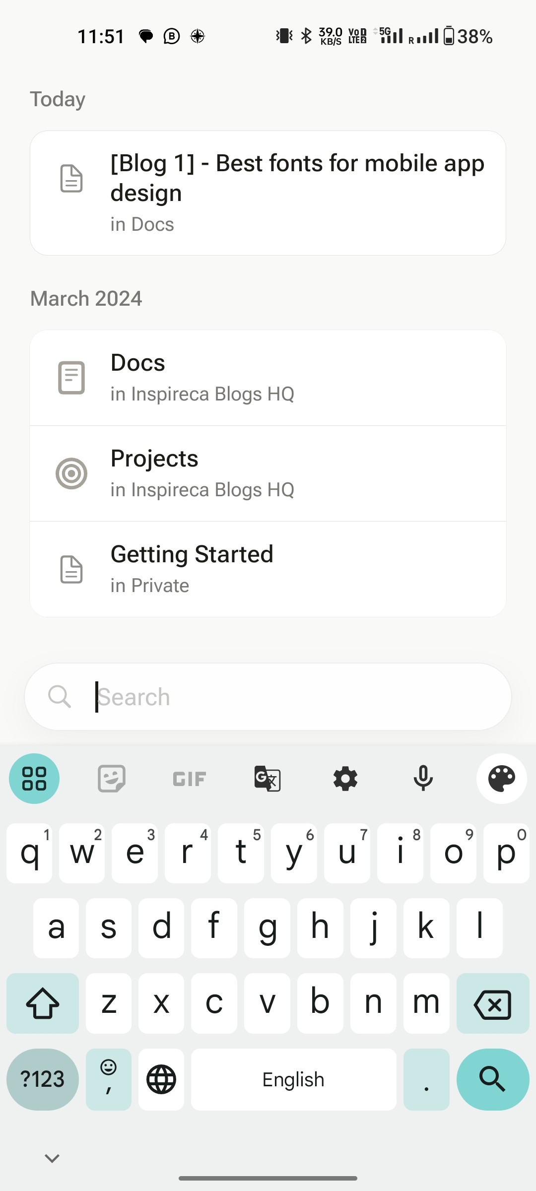 Notion App  Search Screen