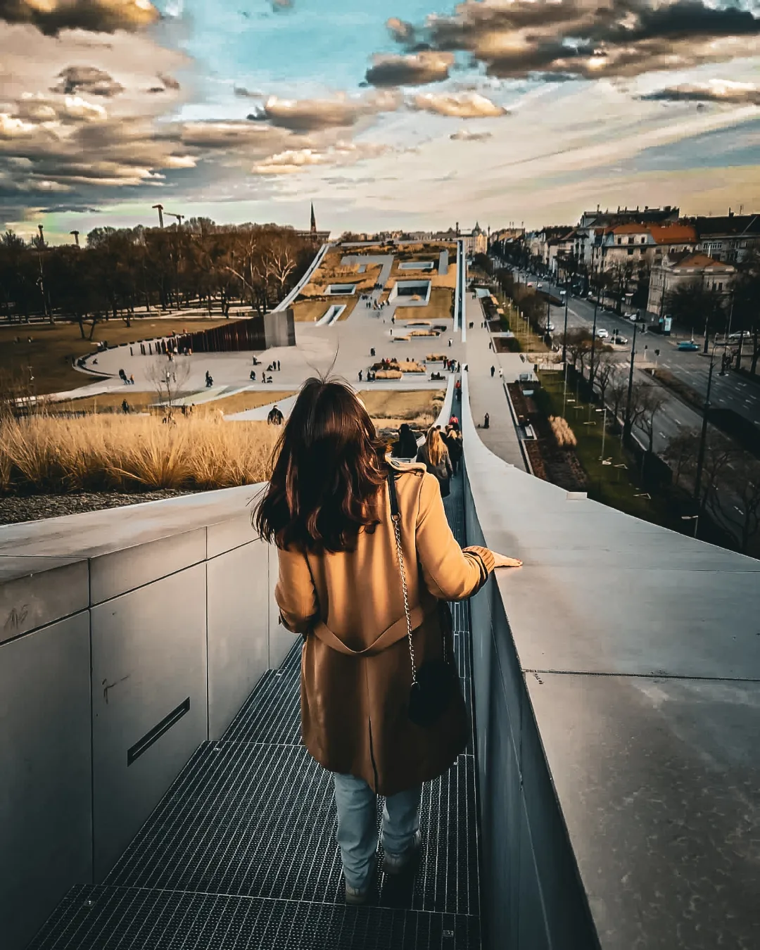 View from back of a woman walking