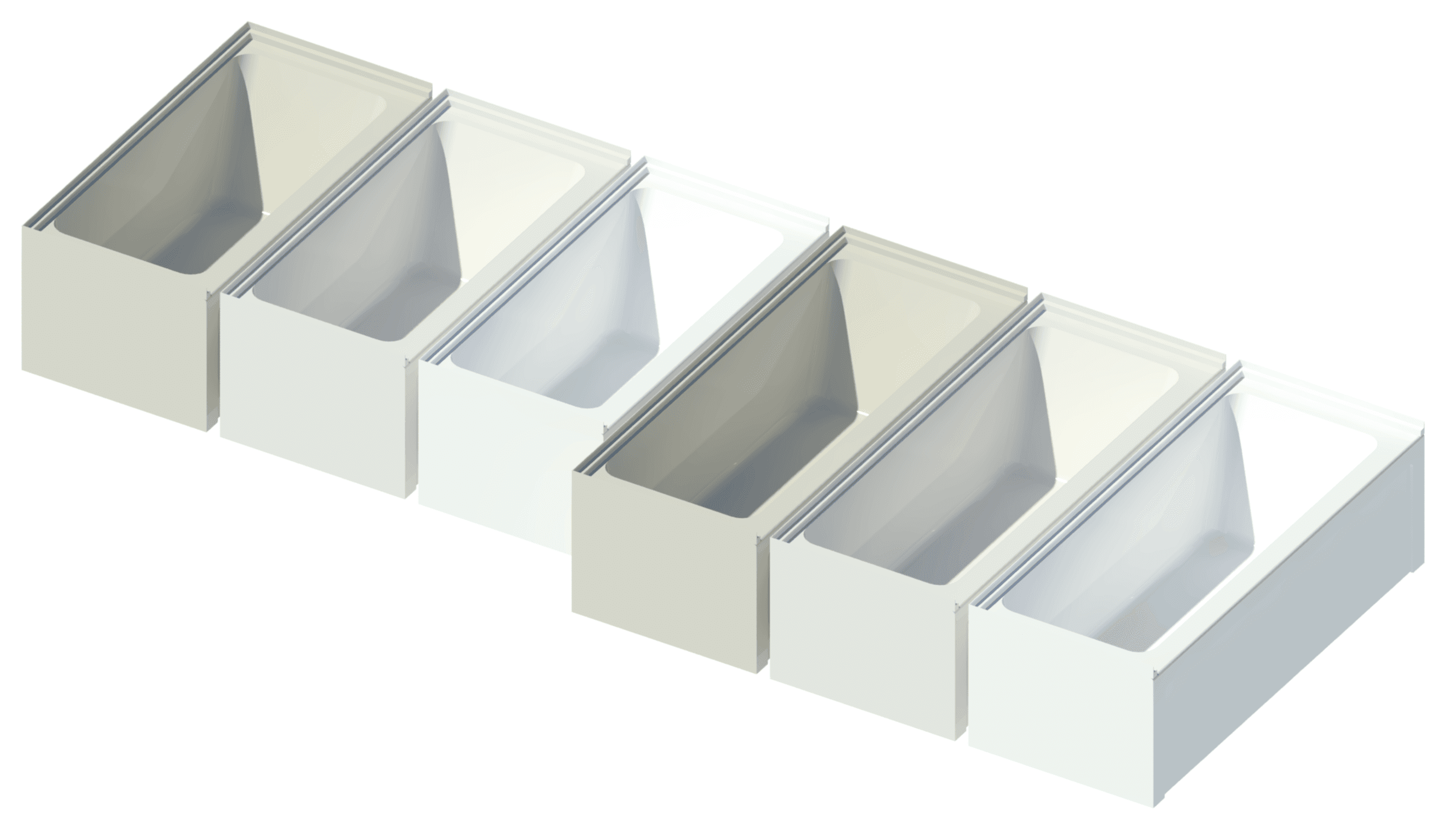 Langley alcove bathtub variations in size and color.