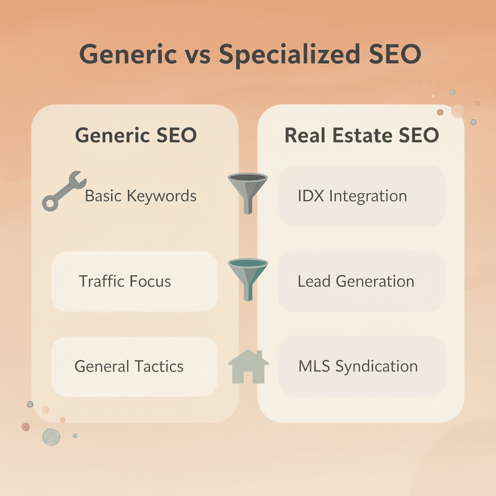 Comparison between generic SEO and real estate specialized SEO approaches - Real Estate SEO Agency