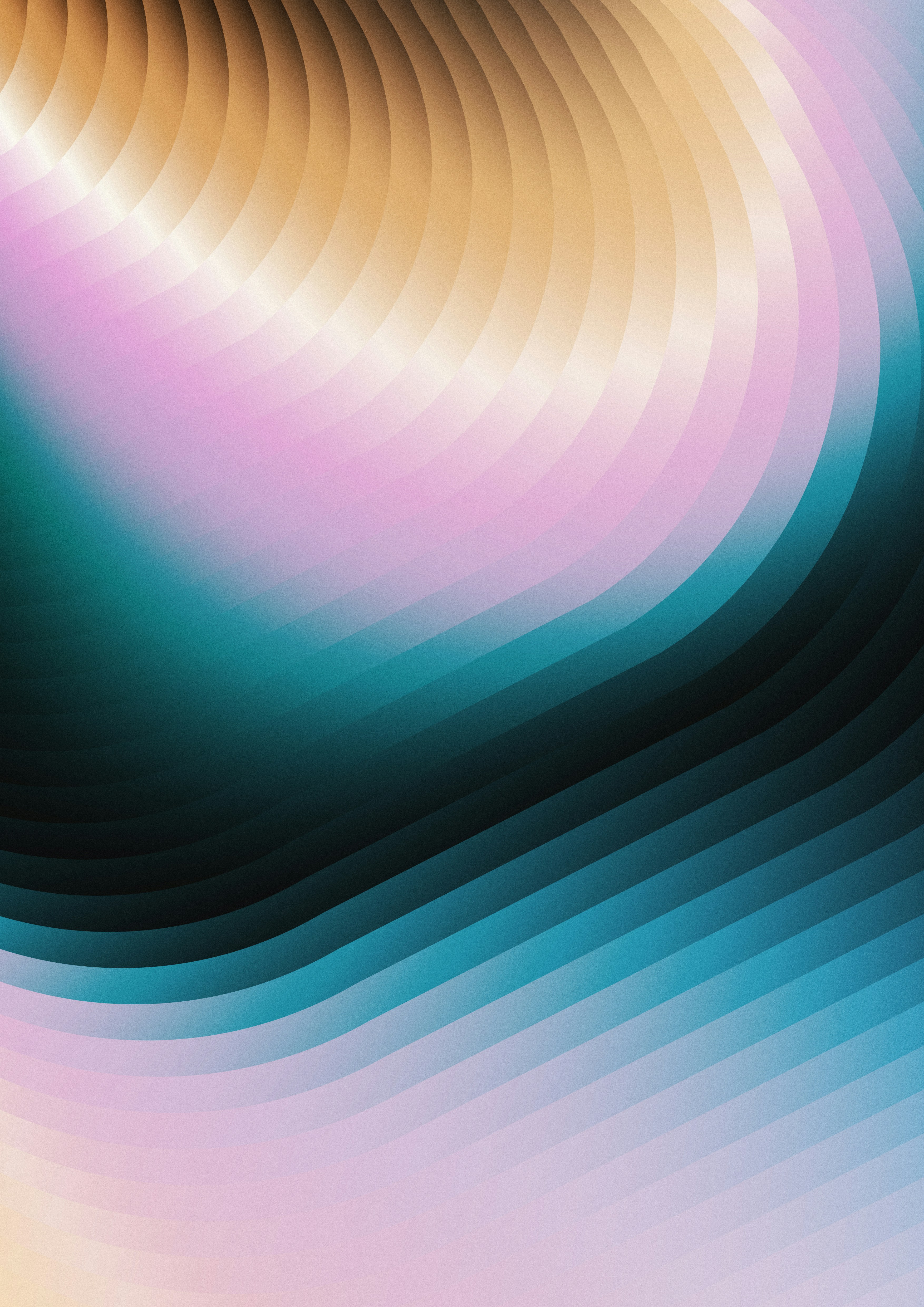 Abstract swirling waves of teal, pink, and gold colors