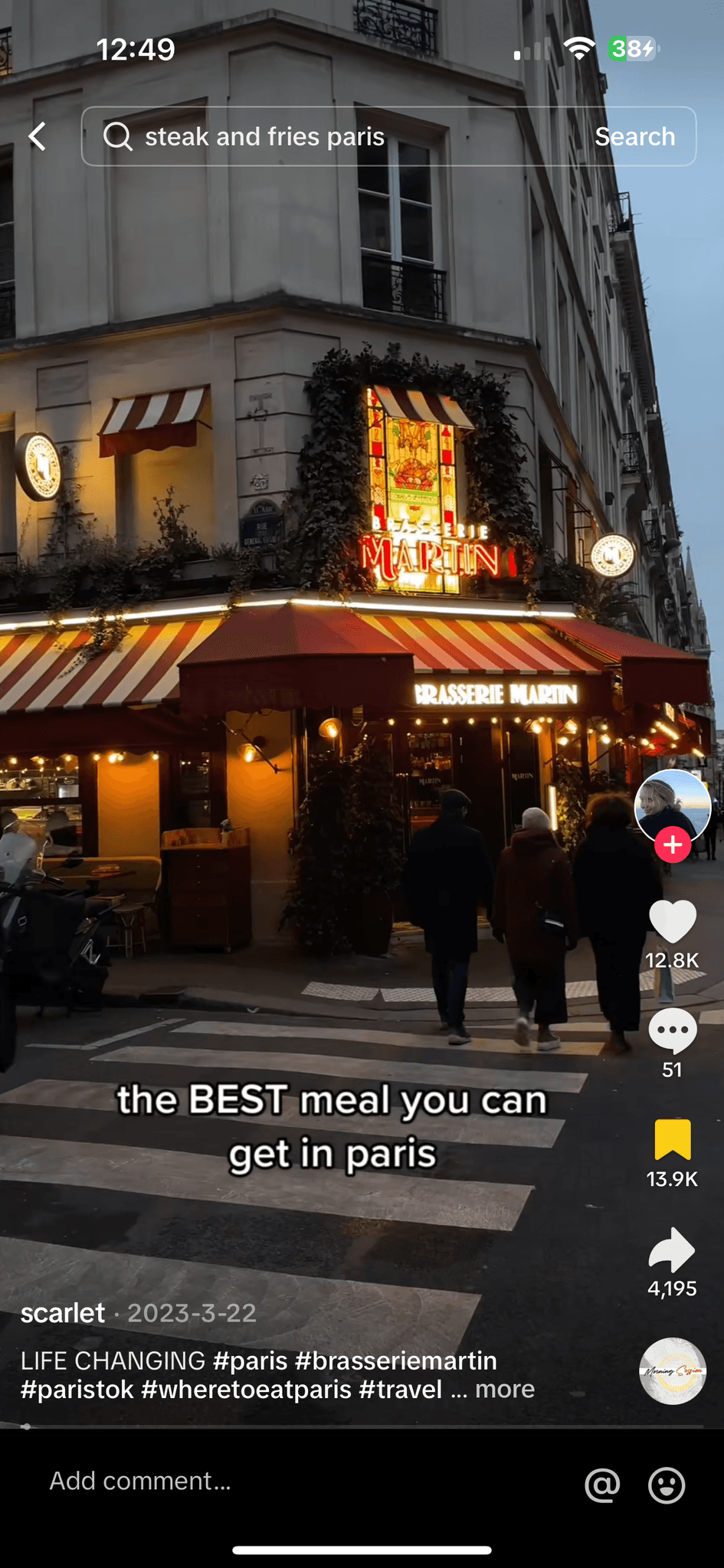 tiktok screenshot best meals in paris