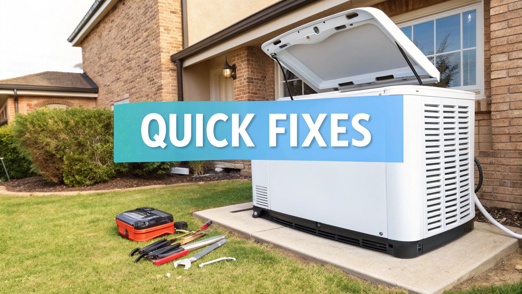 a generator with a blue box in the foreground that reads 'quick fixes'