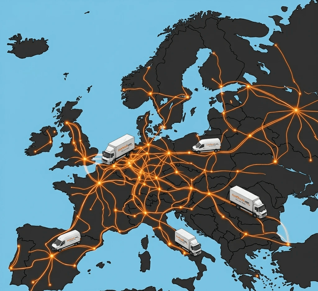 EuroFlexx24 Netzwerk in Europa, dargestellt auf einer Europakarte.