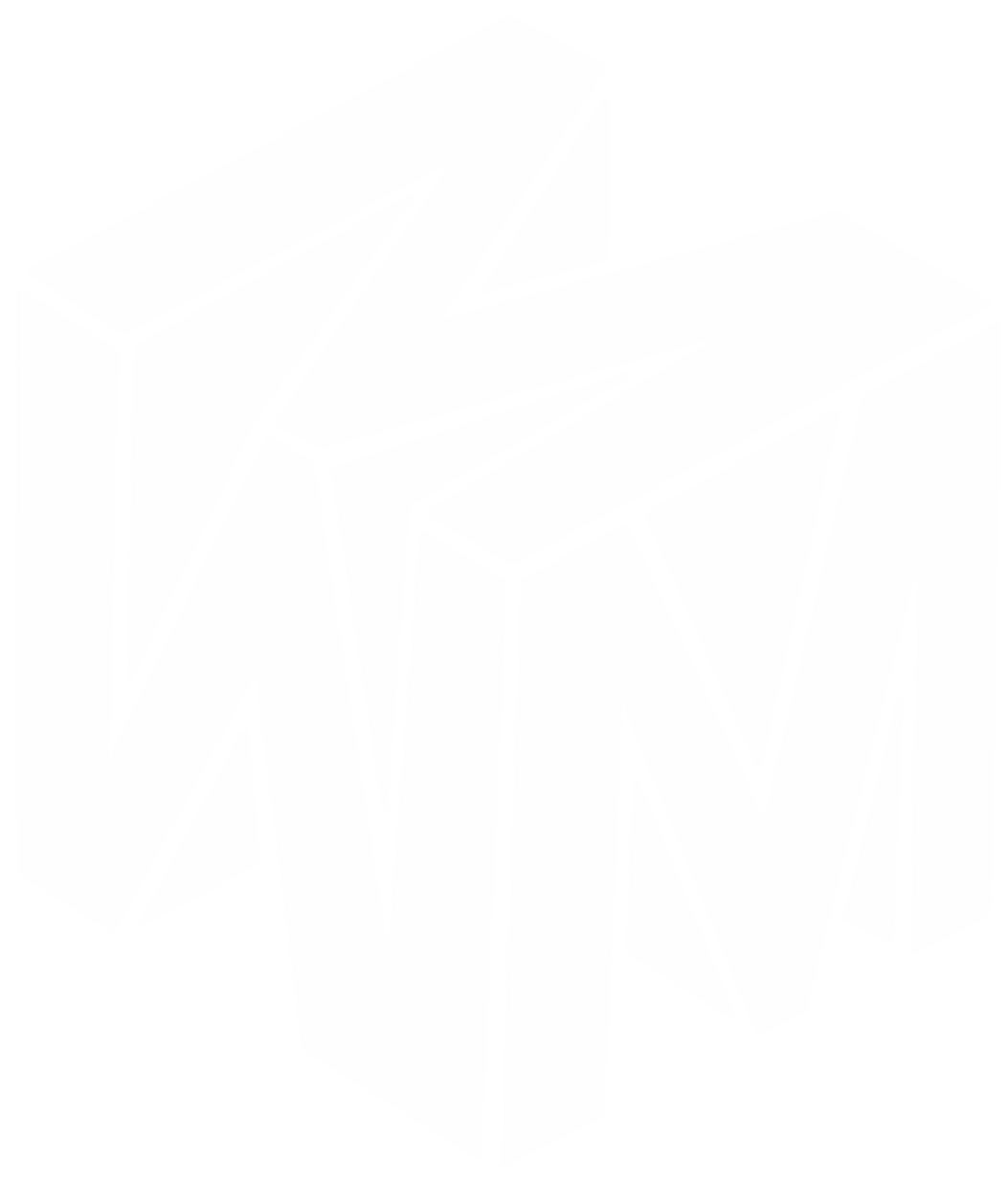 The image features a white, abstract, three-dimensional geometric structure resembling interconnected zigzag patterns on a transparent background.