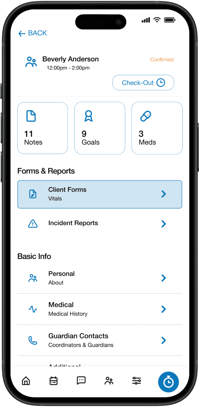 Client profile in mobile app.