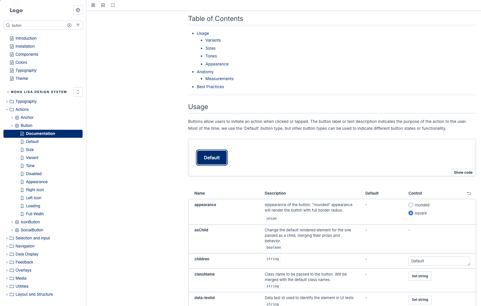 a storybook components hierarchy