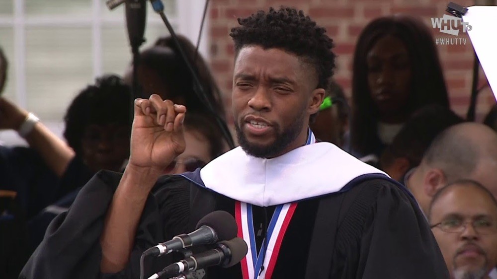 Chadwick Boseman giving the Howard University commencement address in 2018